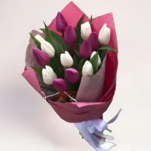 15 тюльпанов пурпурный микс Алматы