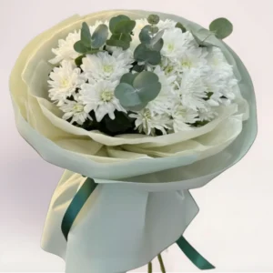 5 белых хризантем Алматы