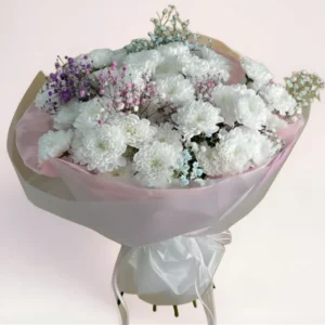 5 хризантем с гипсофилой Алматы