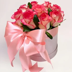 9 розовых роз в коробке Алматы