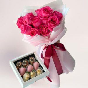 Комбо розы и клубника в шоколаде — Алматы, доставка